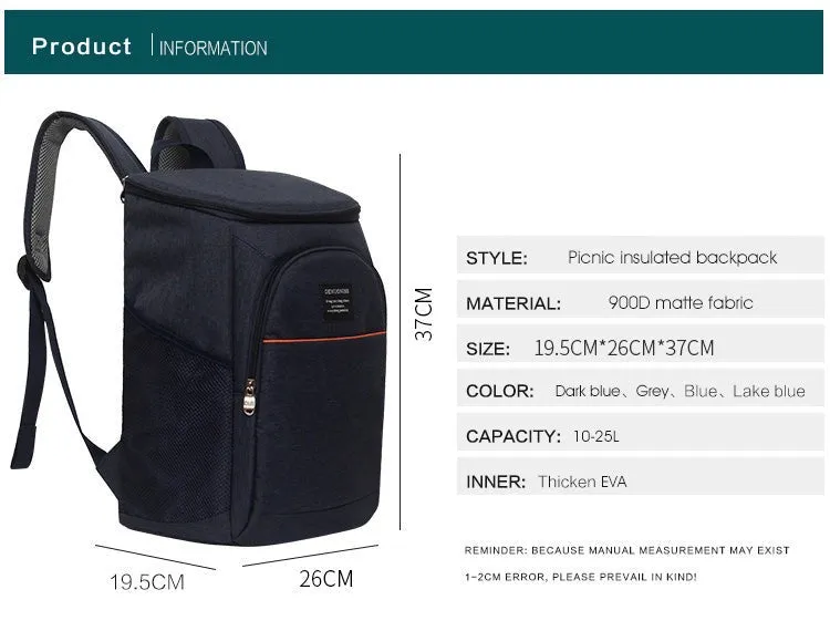 Thermal Backpack Waterproof Cooler Bag 20L