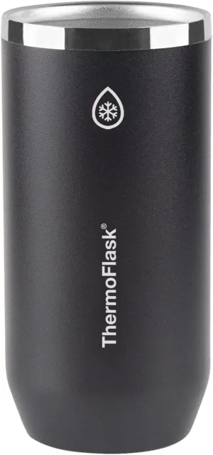 ThermoFlask Tall Can Cooler - 2-in-1 Insulated Can Cooler Cup - Durable Stainless Steel Cooler with Non-Slip Base - Dishwasher-Safe Beverage Can Cooler - 16 oz, Jet Black