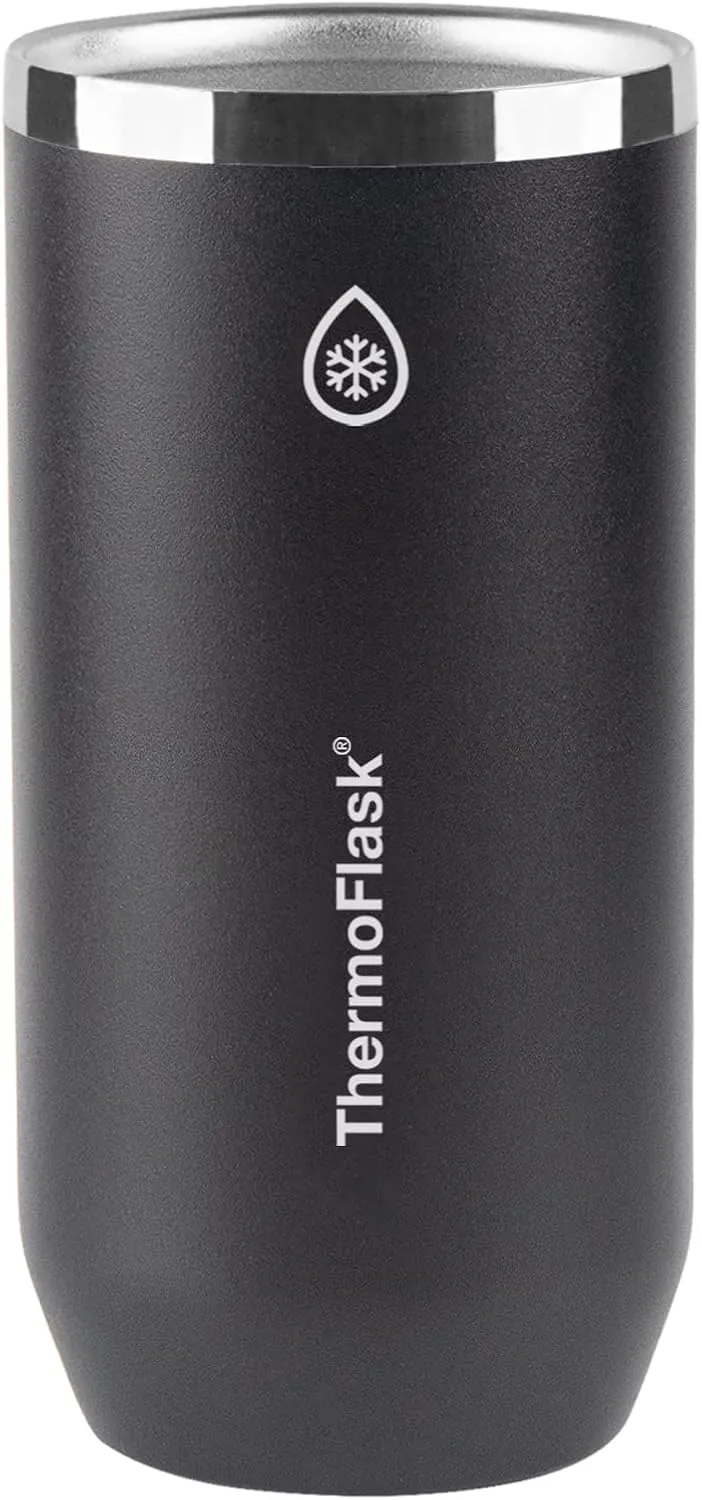 ThermoFlask Tall Can Cooler - 2-in-1 Insulated Can Cooler Cup - Durable Stainless Steel Cooler with Non-Slip Base - Dishwasher-Safe Beverage Can Cooler - 16 oz, Jet Black