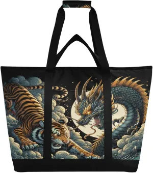 Tiger Dragon Clash Reusable Insulated Lunchbox Cooler Bag, Leakproof Kitchen Grocery Bag Collapsible Portable Cooler Tote Bag for Picnic, Camping, Office, Travel