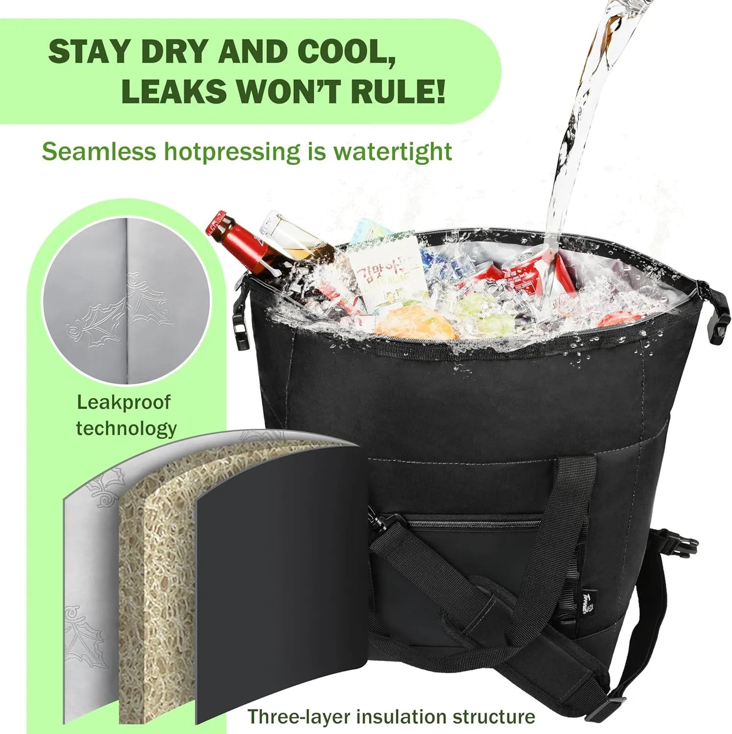 Tirrinia Insulated Soft Cooler Bag- 30 cans Leakproof Camping Ice Chest Box with Bottle Opener, Portable Cooler Box for Lunch, Picnic, Drink, Travel, Fishing