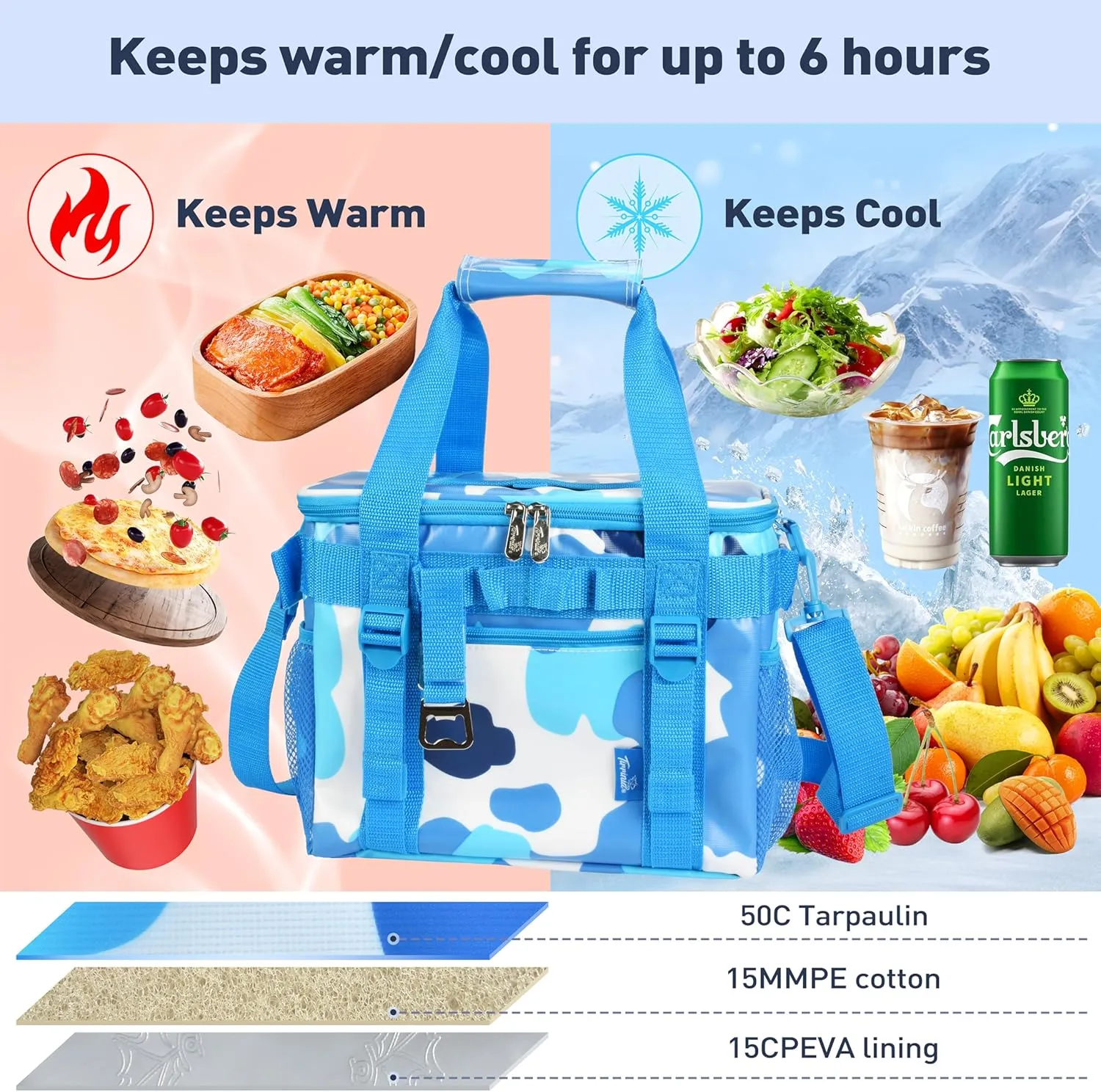 Tirrinia Soft Cooler Bag 24 Cans, Insulated Leakproof Portable Cooler with Lightweight & Adjustable Strap - Small Beach Cooler for Camping, Travel, Car, Picnic, Lunch Cooler Box