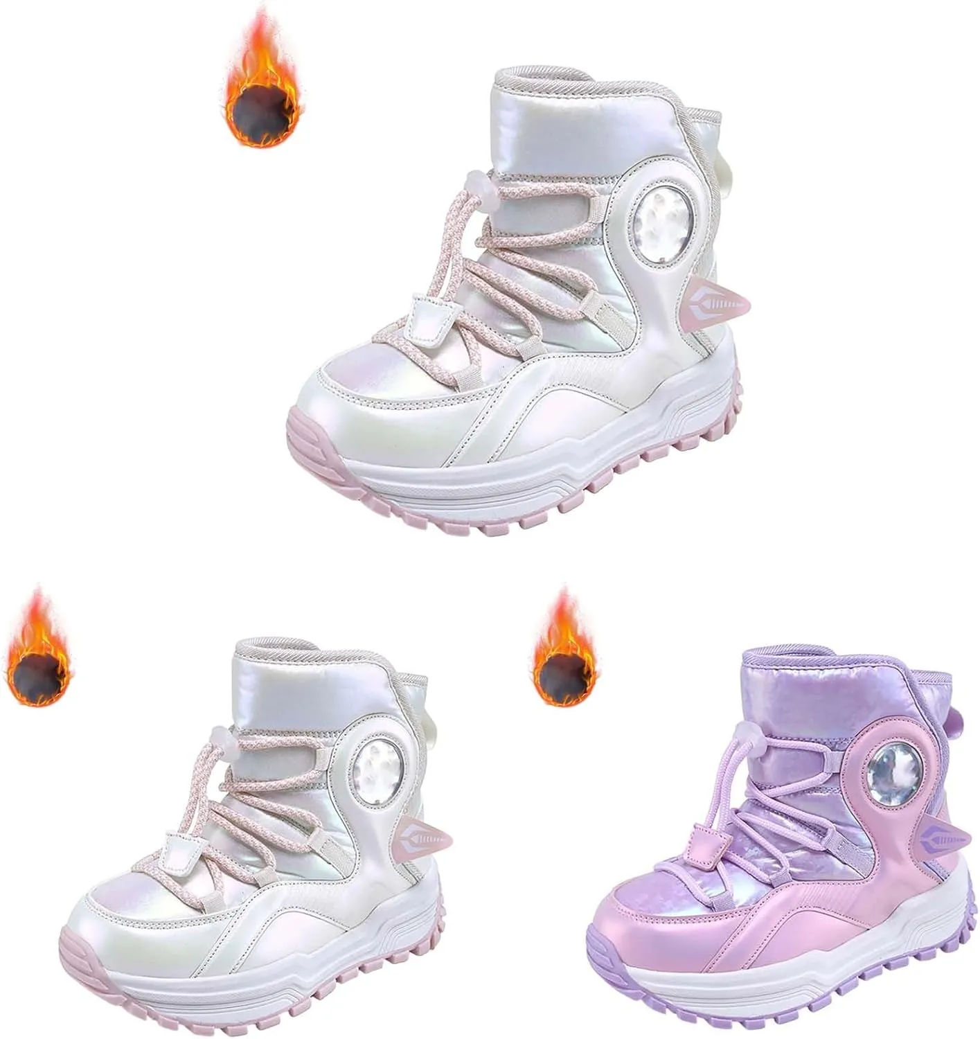 Toddler Snow Boots Fuzzy Faux Fur Lining Cold Weather Warm Bootie Shoes Cozy Non-Slip Outdoor Rubber Thick Sole