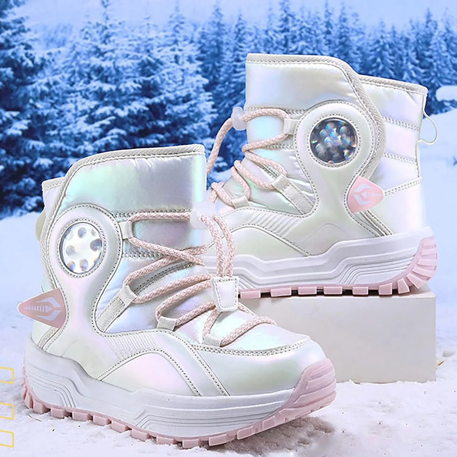 Toddler Snow Boots Fuzzy Faux Fur Lining Cold Weather Warm Bootie Shoes Cozy Non-Slip Outdoor Rubber Thick Sole