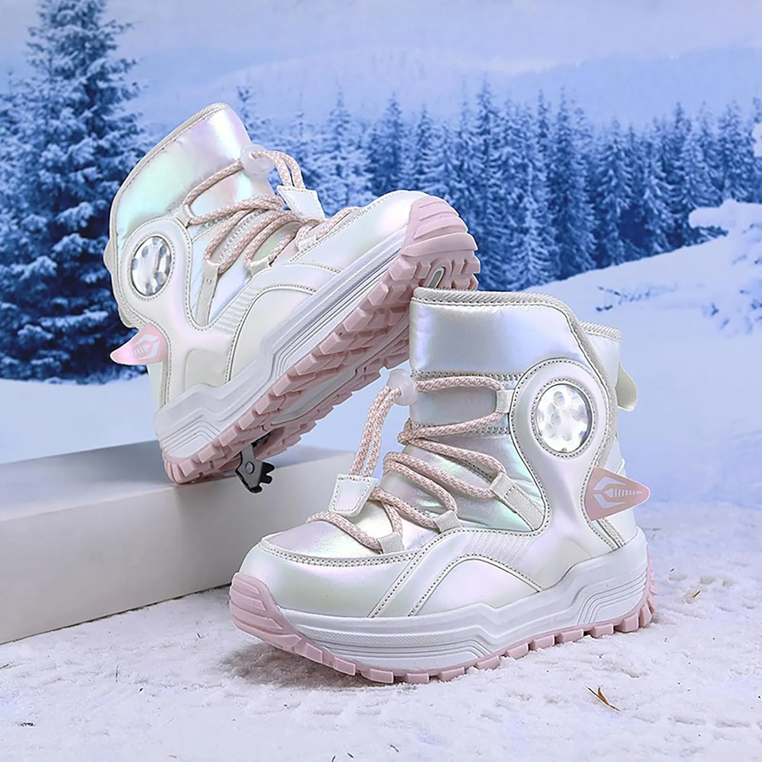 Toddler Snow Boots Fuzzy Faux Fur Lining Cold Weather Warm Bootie Shoes Cozy Non-Slip Outdoor Rubber Thick Sole