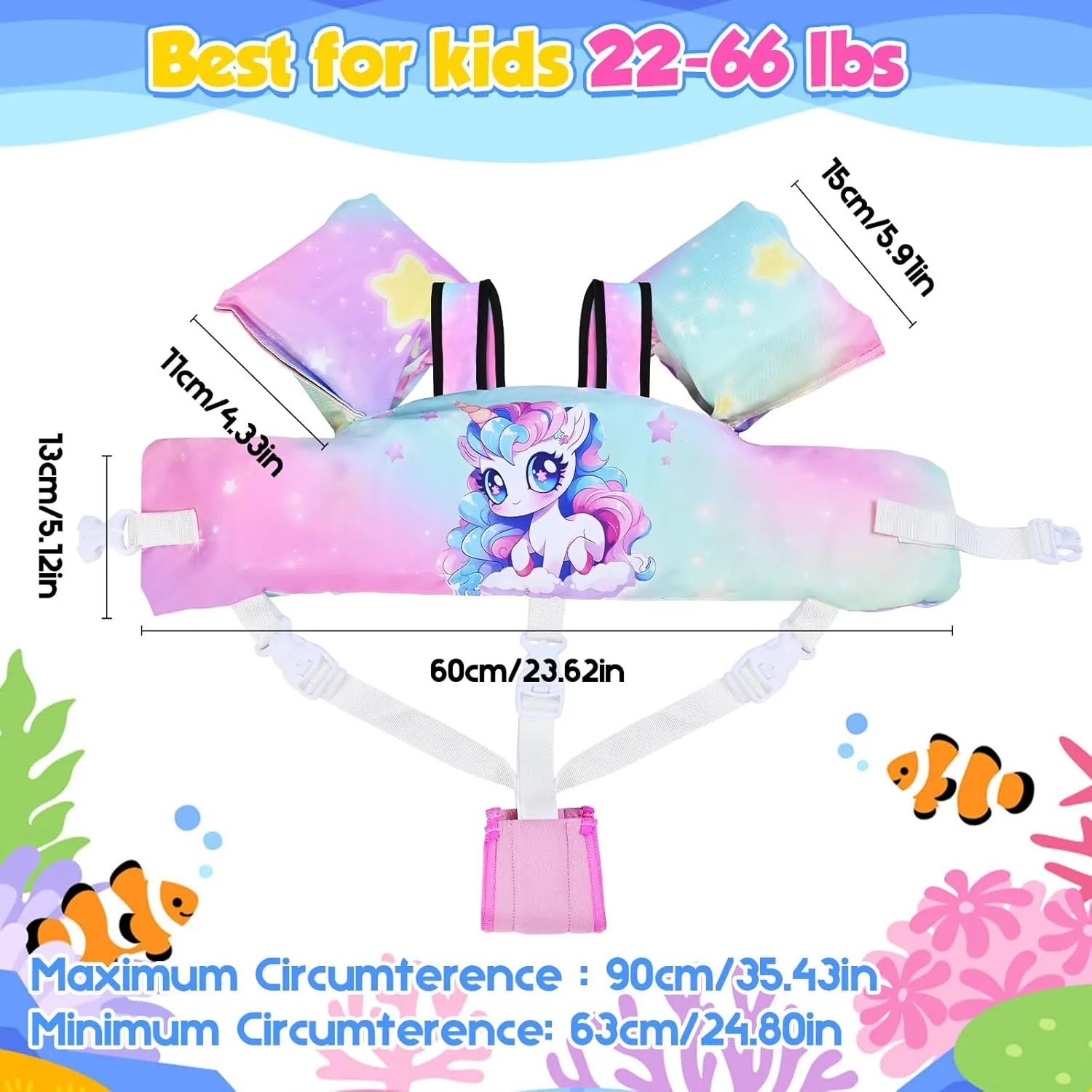 Toddler Swim Vest, Toddler Floaties for 22-66 lbs Boys & Girls, Kids Swim Vest Removable with Crotch Strap & Shoulder Harness Arm Wings for 2 3 4 5 6 7 Years Old Baby Children Sea Beach Pool