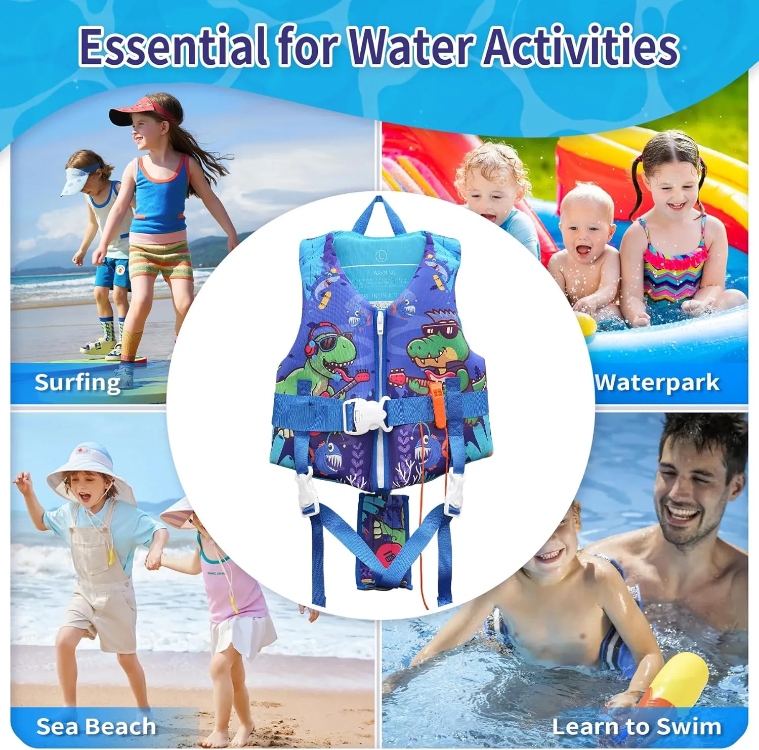 Toddler Swim Vest with Adjustable Strap for 22-30-40-50-90lbs Boys Girls Swimming Aids for 1-9  Years Toddlers Kids Float Jacket Suit for Swim Sea Beach Water Pool