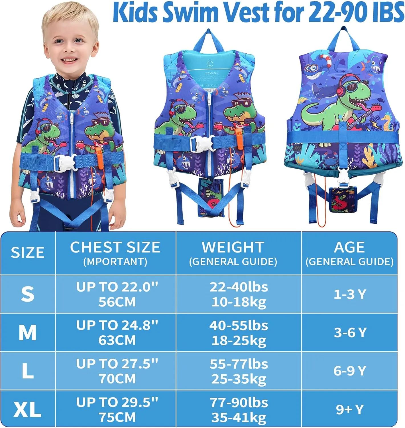 Toddler Swim Vest with Adjustable Strap for 22-30-40-50-90lbs Boys Girls Swimming Aids for 1-9  Years Toddlers Kids Float Jacket Suit for Swim Sea Beach Water Pool