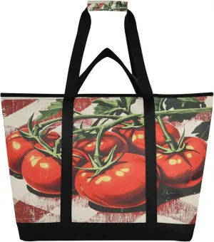 Tomatoes Reusable Insulated Cooler Bag with Ice Pack Compartment - Large 100L Waterproof Thermal Grocery Tote for Picnic Beach Camping Lunch Storage