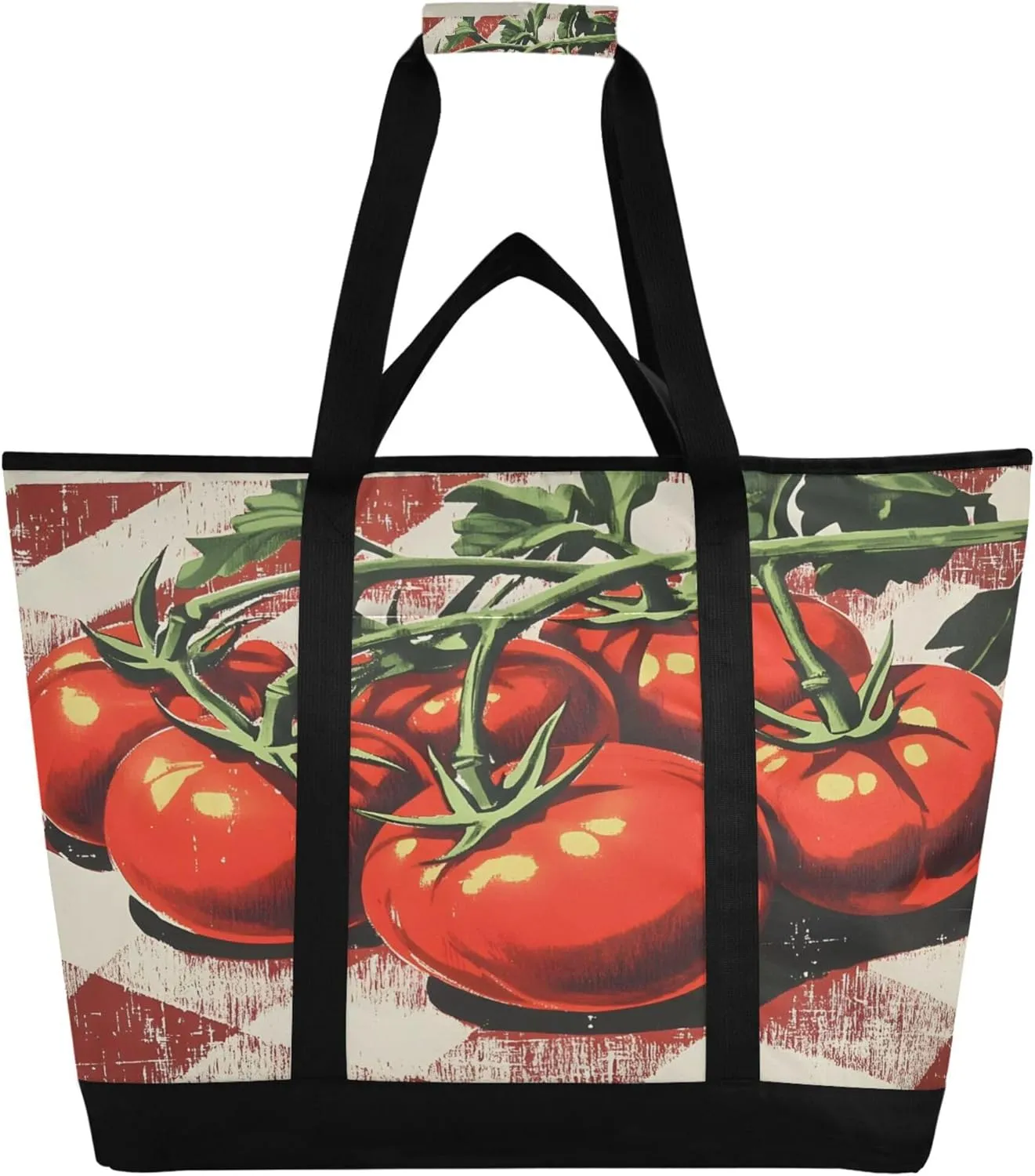 Tomatoes Reusable Insulated Cooler Bag with Ice Pack Compartment - Large 100L Waterproof Thermal Grocery Tote for Picnic Beach Camping Lunch Storage