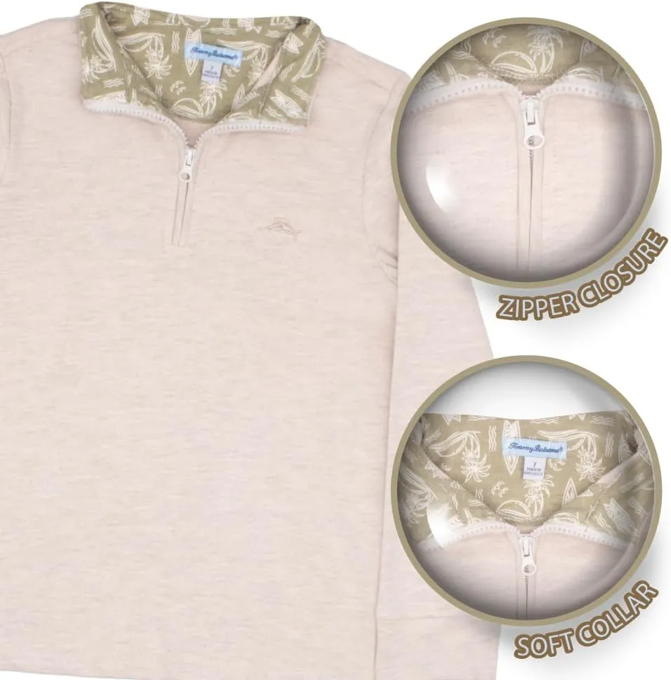 Tommy Bahama Boys Quarter-Zip Pullover Shirt - Lightweight Casual Knit Long Sleeve Sweater for Kids