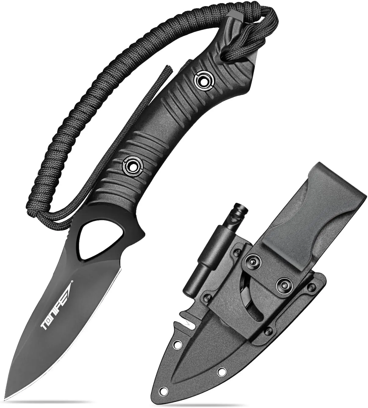TONIFE Explorer Fixed Blade Knife with Sheath 8Cr14moV Multifunctional Survival Knife Blade with Fiberglass Reinforced Nylon Handle for Outdoor EDC Knife