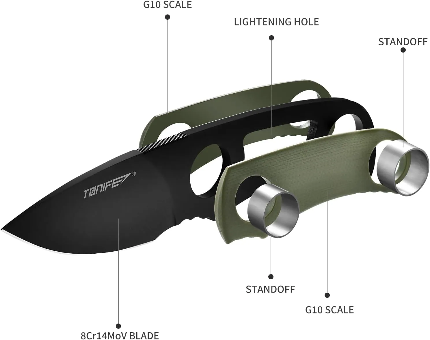 TONIFE Fixed Blade Knife 4.8cm, Mini Neck Knife with Kydex Sheath and Cord, EDC Portable Fixed Knife for Outdoor Survival