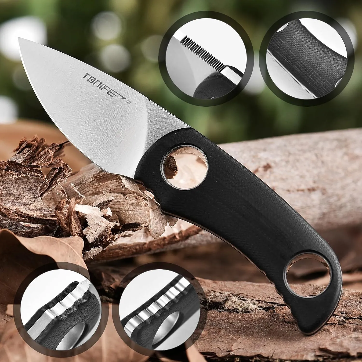 TONIFE Fixed Blade Knife 4.8cm, Mini Neck Knife with Kydex Sheath and Cord, EDC Portable Fixed Knife for Outdoor Survival