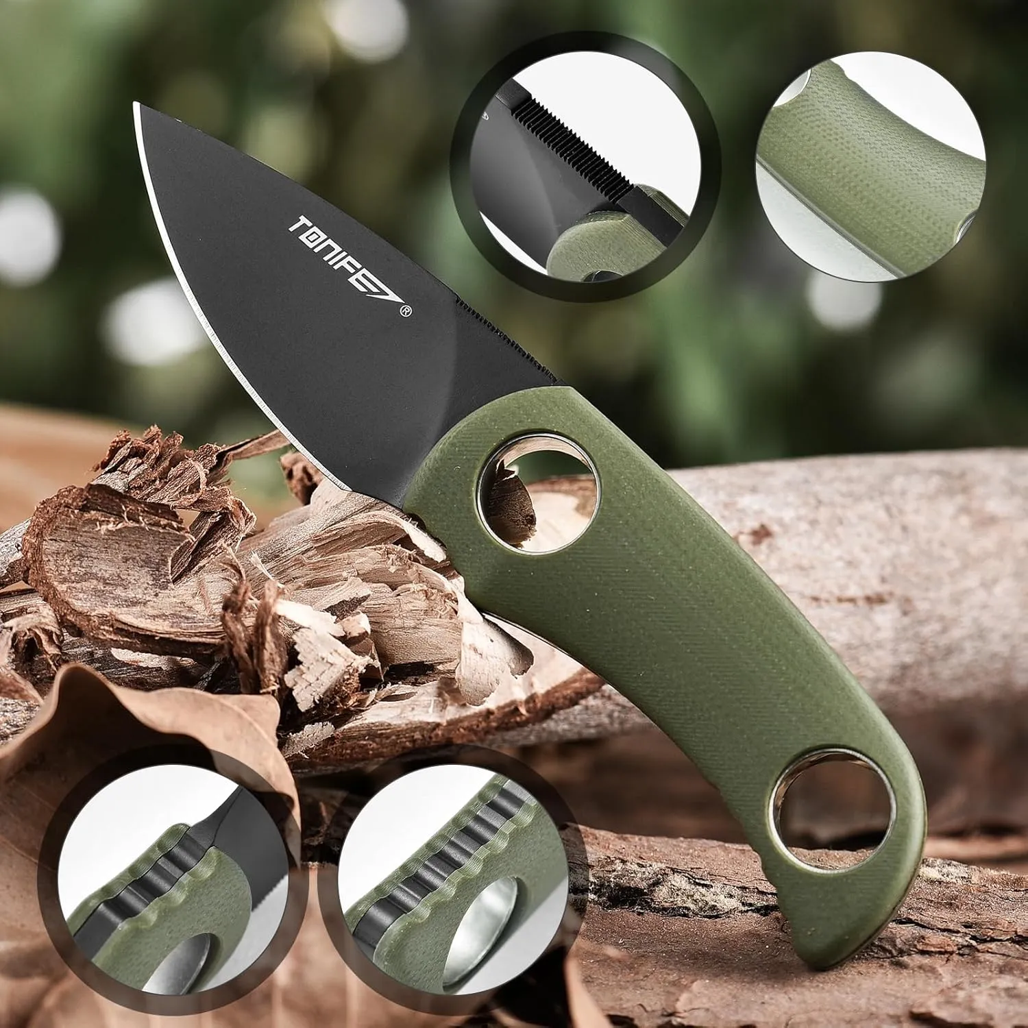 TONIFE Fixed Blade Knife 4.8cm, Mini Neck Knife with Kydex Sheath and Cord, EDC Portable Fixed Knife for Outdoor Survival