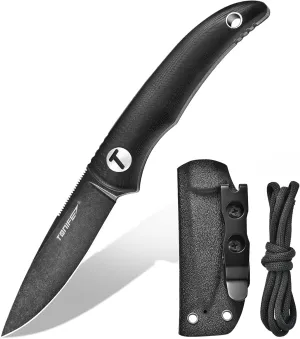 TONIFE Nova 2.68'' Blade Mini Neck Knife Full Tang Fixed Blade Knife with Kydex Sheath and Adjustable Paracord Lanyard for Camping Outdoor Survival Tool (Black Black Oxide then Stonewash)