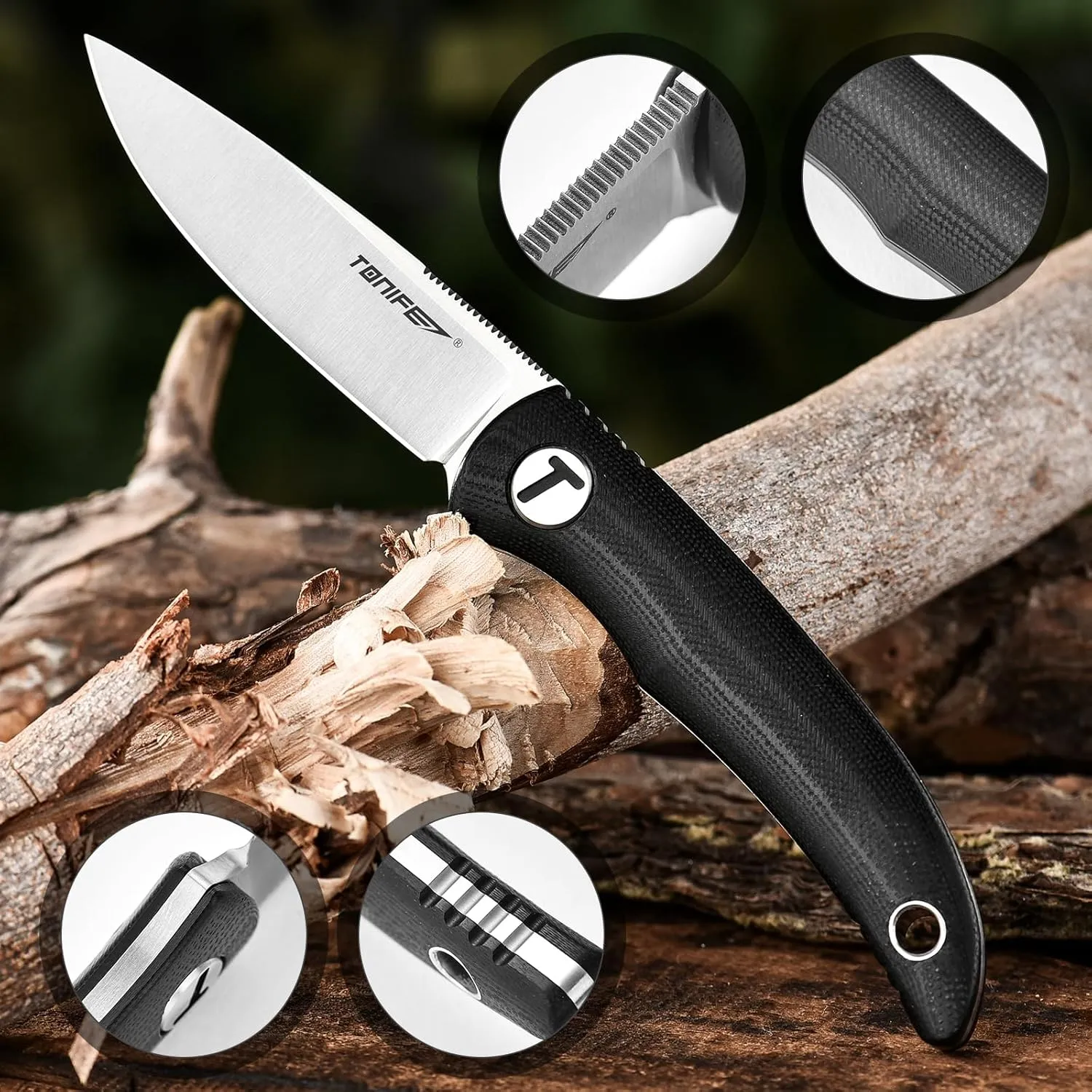 TONIFE Nova 2.68'' Blade Mini Neck Knife Full Tang Fixed Blade Knife with Kydex Sheath and Adjustable Paracord Lanyard for Camping Outdoor Survival Tool (Black Satin)