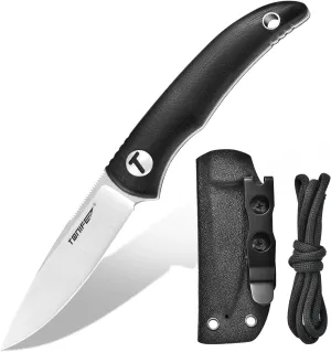 TONIFE Nova 2.68'' Blade Mini Neck Knife Full Tang Fixed Blade Knife with Kydex Sheath and Adjustable Paracord Lanyard for Camping Outdoor Survival Tool (Black Satin)