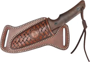 Tourbon Leather Fixed Blade Knife Sheath for Belt Knives Holder Cross Draw Right Side Carry Open Top EDC Tools Holster, Brown