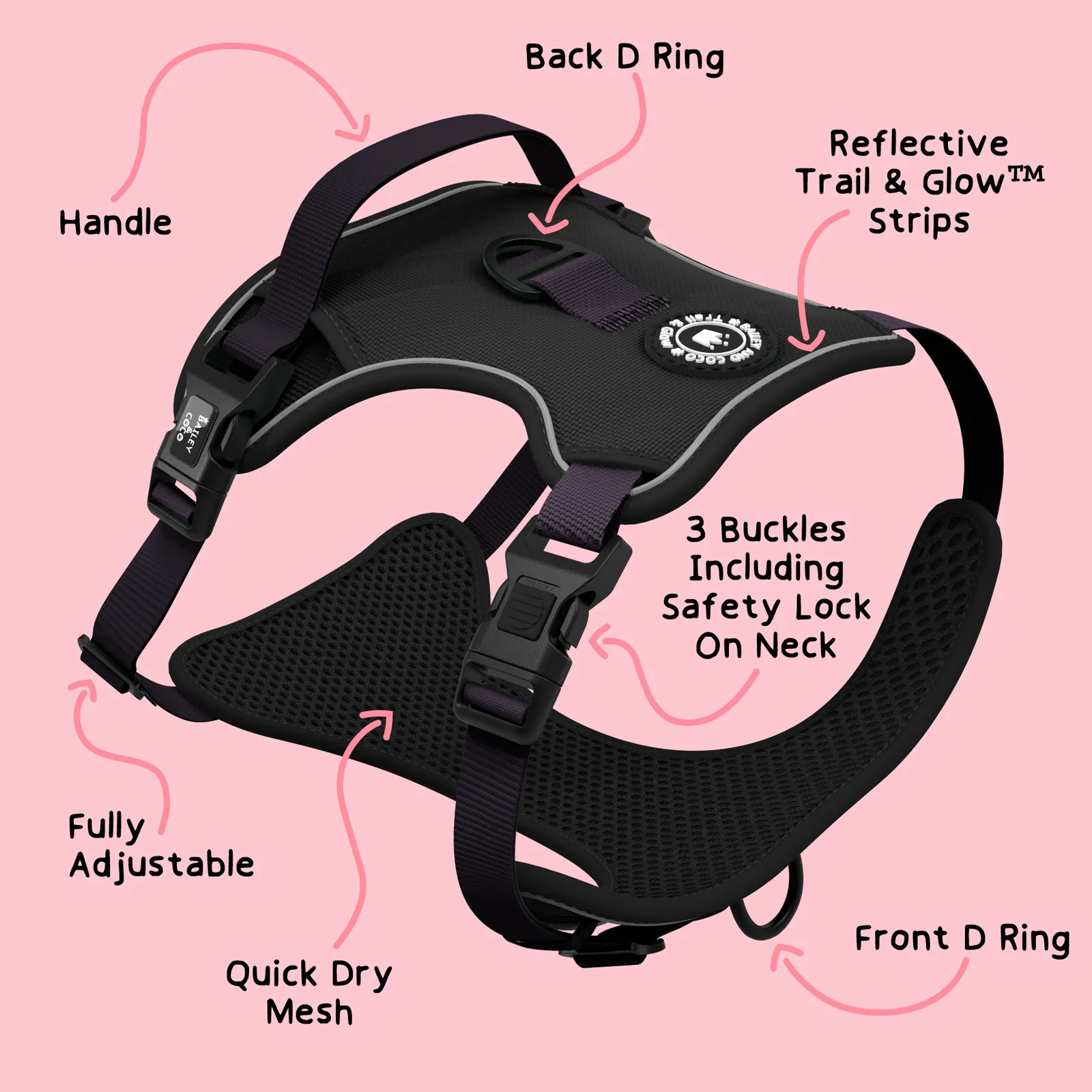 Trail & Glow® Dog Harness - The Jet Black One