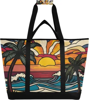 Tropical Palm Trees Reusable Insulated Cooler Bag with Ice Pack Compartment - Large 84L Waterproof Thermal Grocery Tote for Picnic Beach Camping Lunch Storage