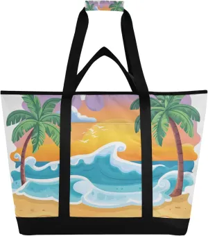 Tropical Palm Trees Reusable Insulated Cooler Bag with Ice Pack Compartment - Large 85L Waterproof Thermal Grocery Tote for Picnic Beach Camping Lunch Storage