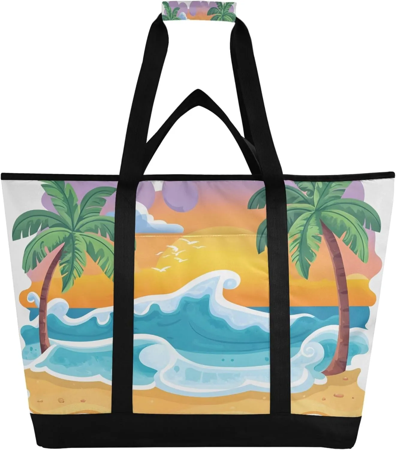 Tropical Palm Trees Reusable Insulated Cooler Bag with Ice Pack Compartment - Large 85L Waterproof Thermal Grocery Tote for Picnic Beach Camping Lunch Storage
