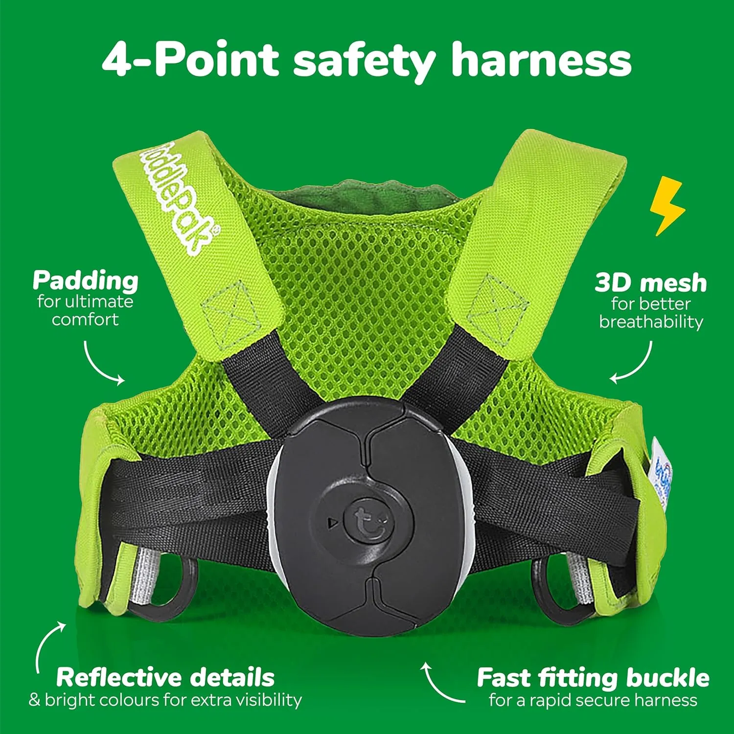 Trunki Toddler Leash - Fuss Free Toddler Walking Reins & Kids Safety Harness | Baby Leash for Kids – Dudley Dinosaur (Green)