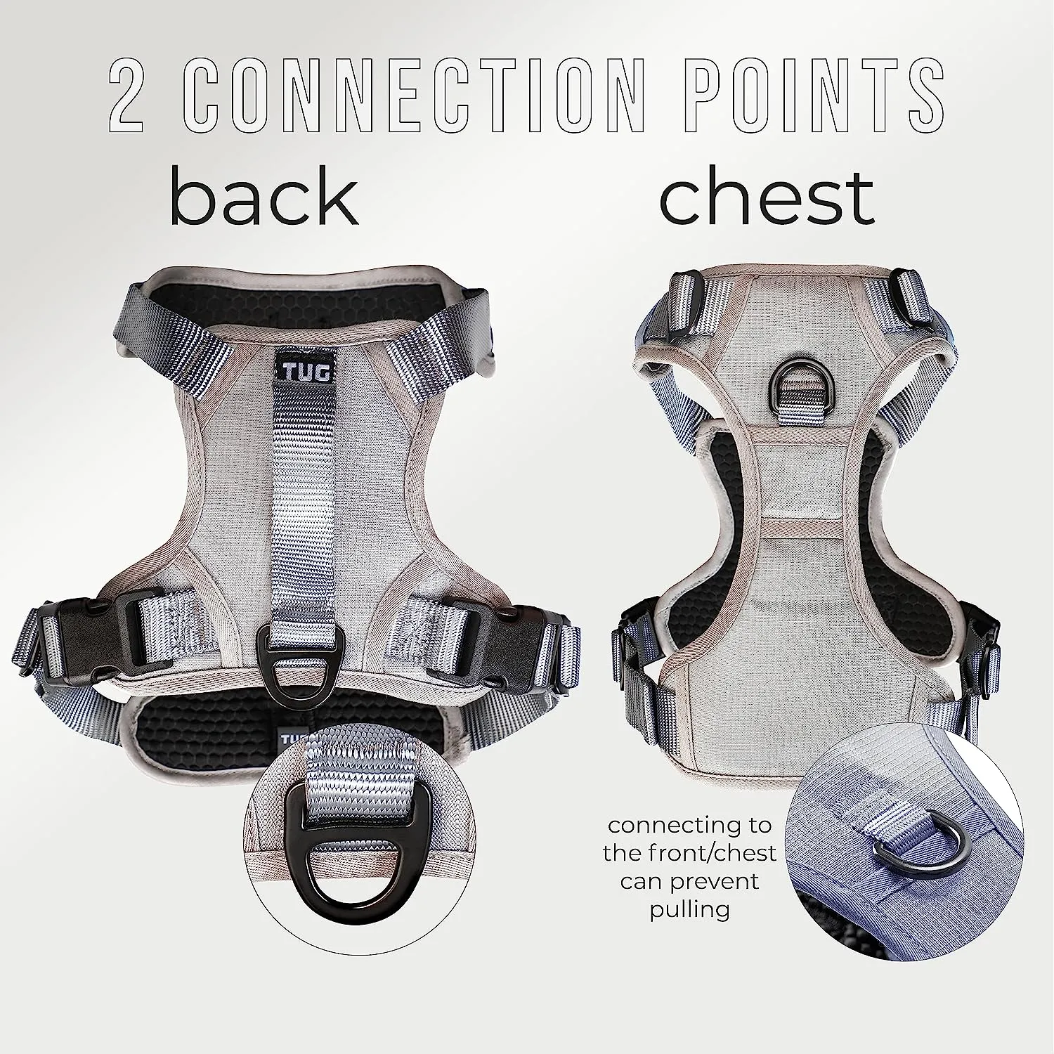 TUG Dog Harness with 2 Leash Connection Points | Adjustable, Padded, Lightweight Harness | Handle on Back | No-Pull Front Clip