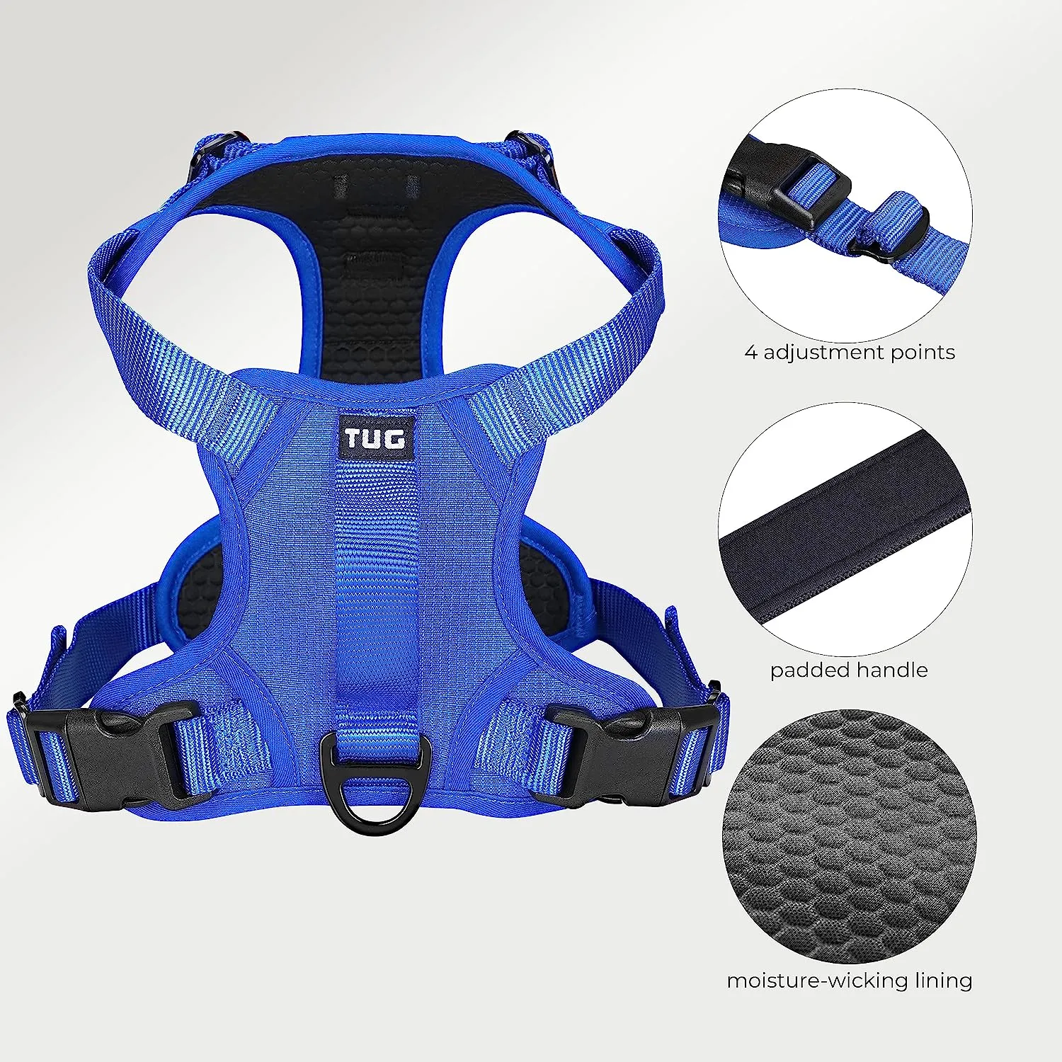 TUG Dog Harness with 2 Leash Connection Points | Adjustable, Padded, Lightweight Harness | Handle on Back | No-Pull Front Clip