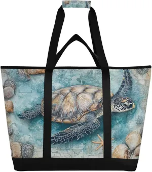 Turtles Reusable Insulated Lunchbox Cooler Bag, Leakproof Kitchen Grocery Bag Collapsible Portable Cooler Tote Bag for Picnic, Camping, Office, Travel