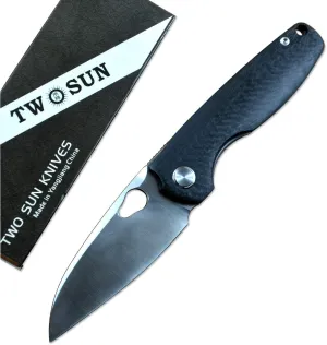 TWO SUN M390 Blade Folding Pocket Knife Titanium Carbon Fiber Handle TS129