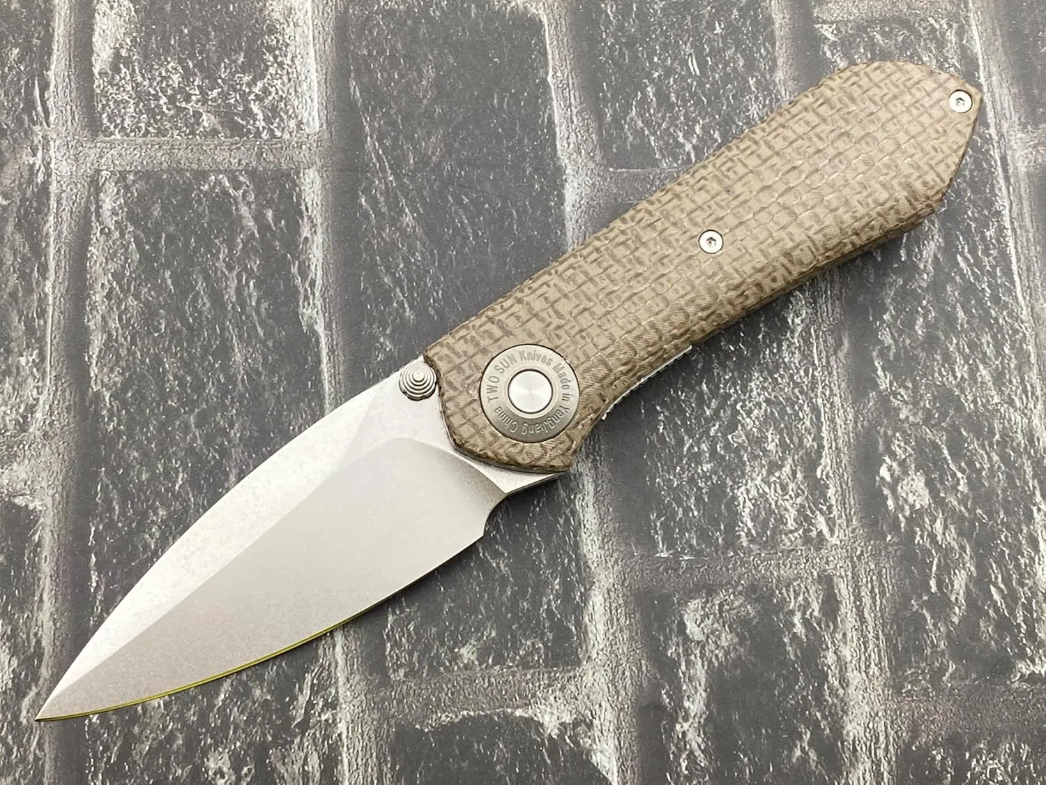 TwoSun Folding Knives Linen Micarta 14C28N Blade Folder Pocket Flipper Knife TS334-Stonewash