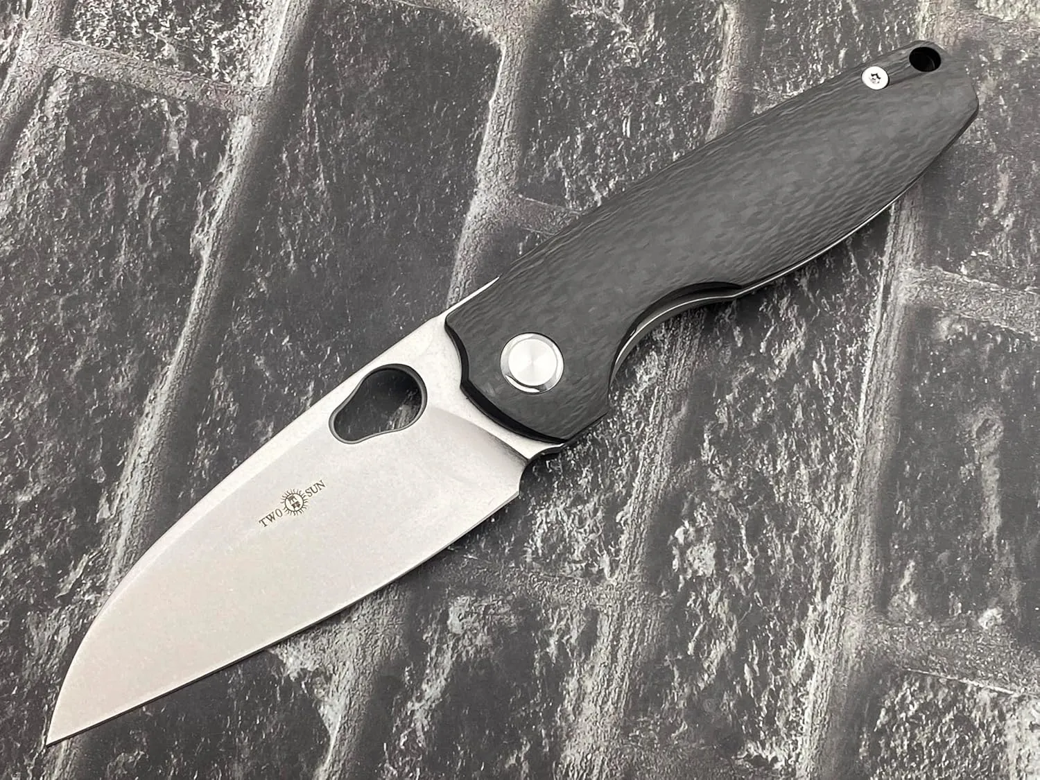 Twosun TS129-M390-Stonewash Folding Knife With M390 Blade TC4 Titanium Carbon Fiber Handle Fast Open Pocket Knife