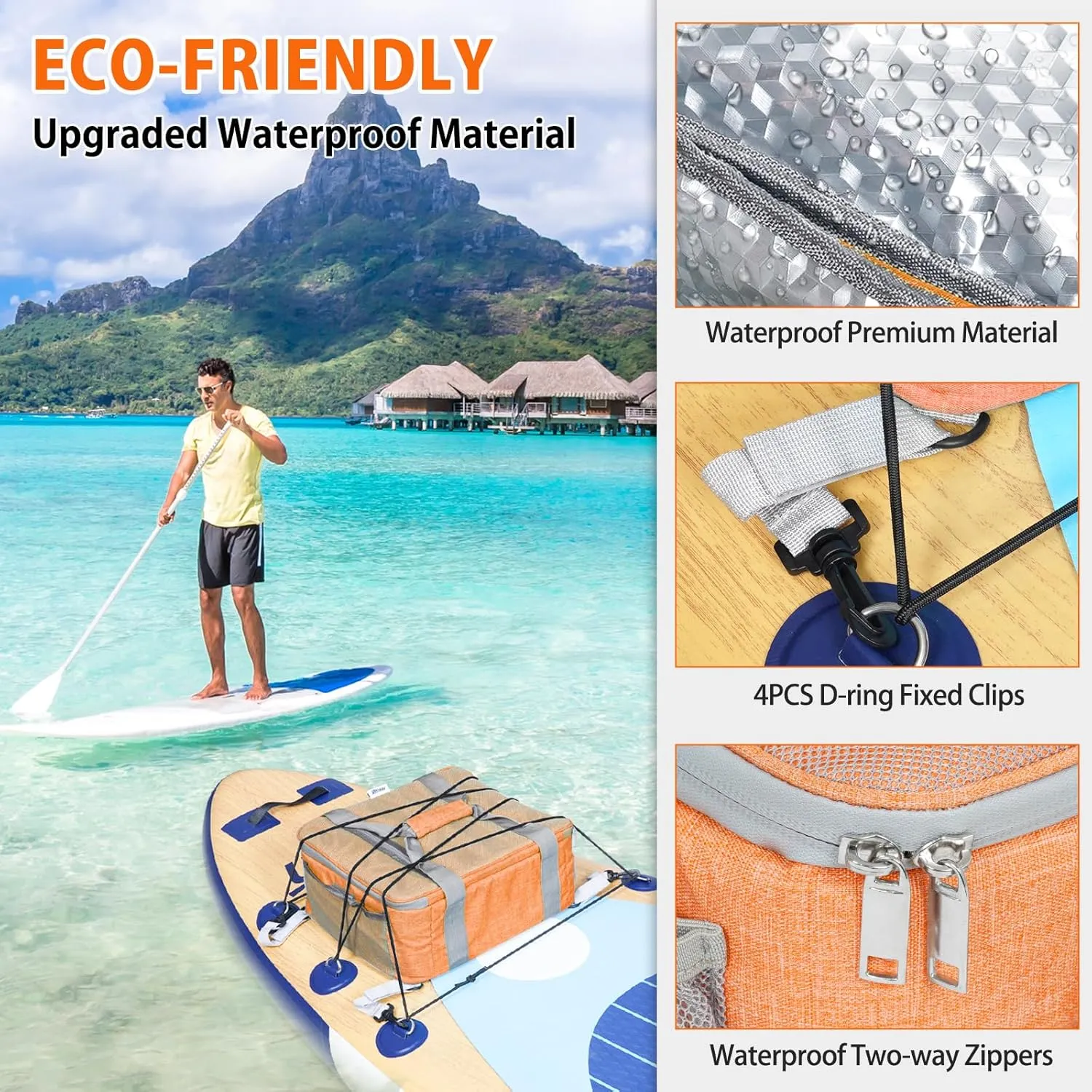 Uboway Paddle Board Accessories - Large Paddle Board Cooler with Side Pouches for Water Bottles, Waterproof SUP Cooler Deck Bag with Top Mesh Pocket, Paddle Board Cooler Bag, Insulated Kayak Cooler