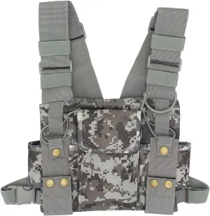 Universal Radio Harness Chest Rig Bag Pocket Pack Holster Vest Fluorescent Green for Two Way Radio