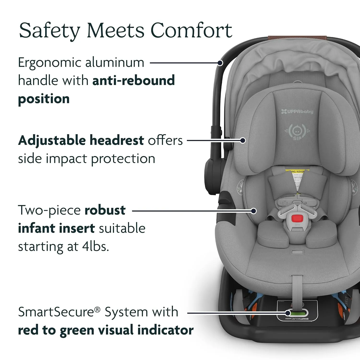 UPPAbaby Aria Lightweight Infant Car Seat/Just Under 6 lbs for Easy Portability/Base with Load Leg   Infant Insert Included/Direct Stroller Attachment/Jake (Charcoal/Black Leather)