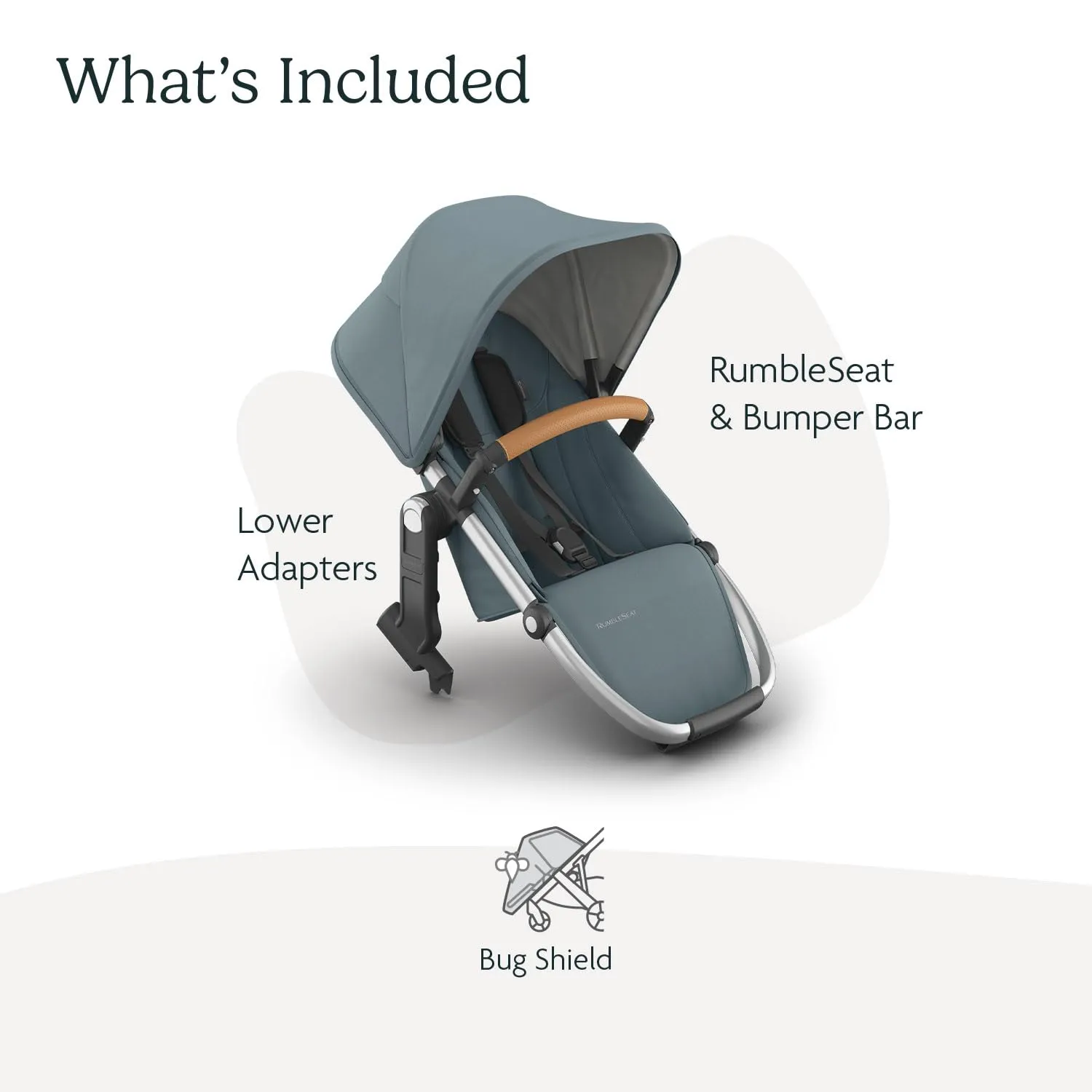 UPPAbaby RumbleSeat V3 Second Lower Seat - Compatible with Vista V2 and Vista V3 - All-Weather Seat   Magnetic Buckle – Adapters Included - Callum (Stone Blue/Silver Frame/Sand Leather)