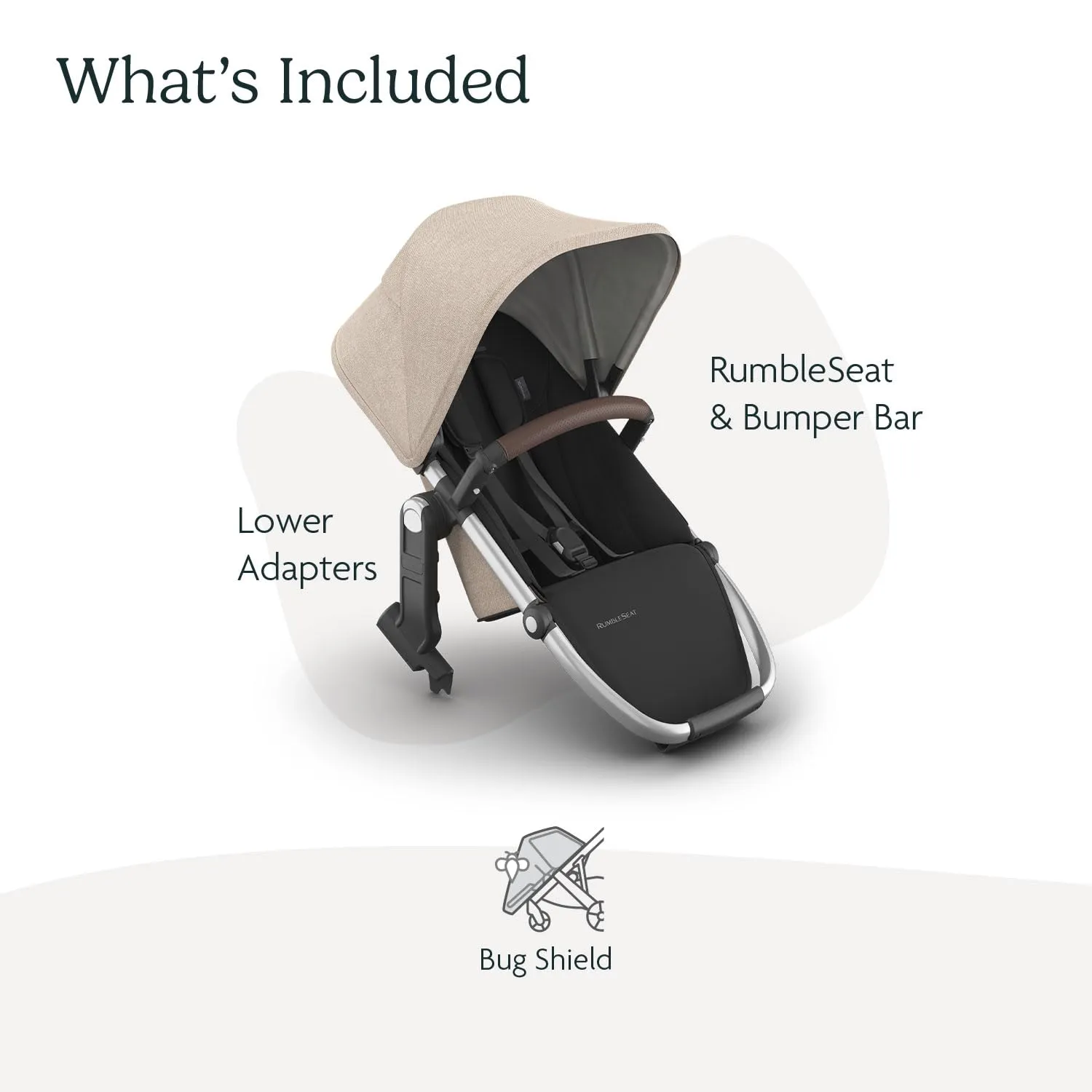 UPPAbaby RumbleSeat V3 Second Lower Seat - Compatible with Vista V2 and Vista V3 - All-Weather Seat   Magnetic Buckle – Adapters Included - Declan (Oat Mélange/Silver Frame/Chestnut Leather)