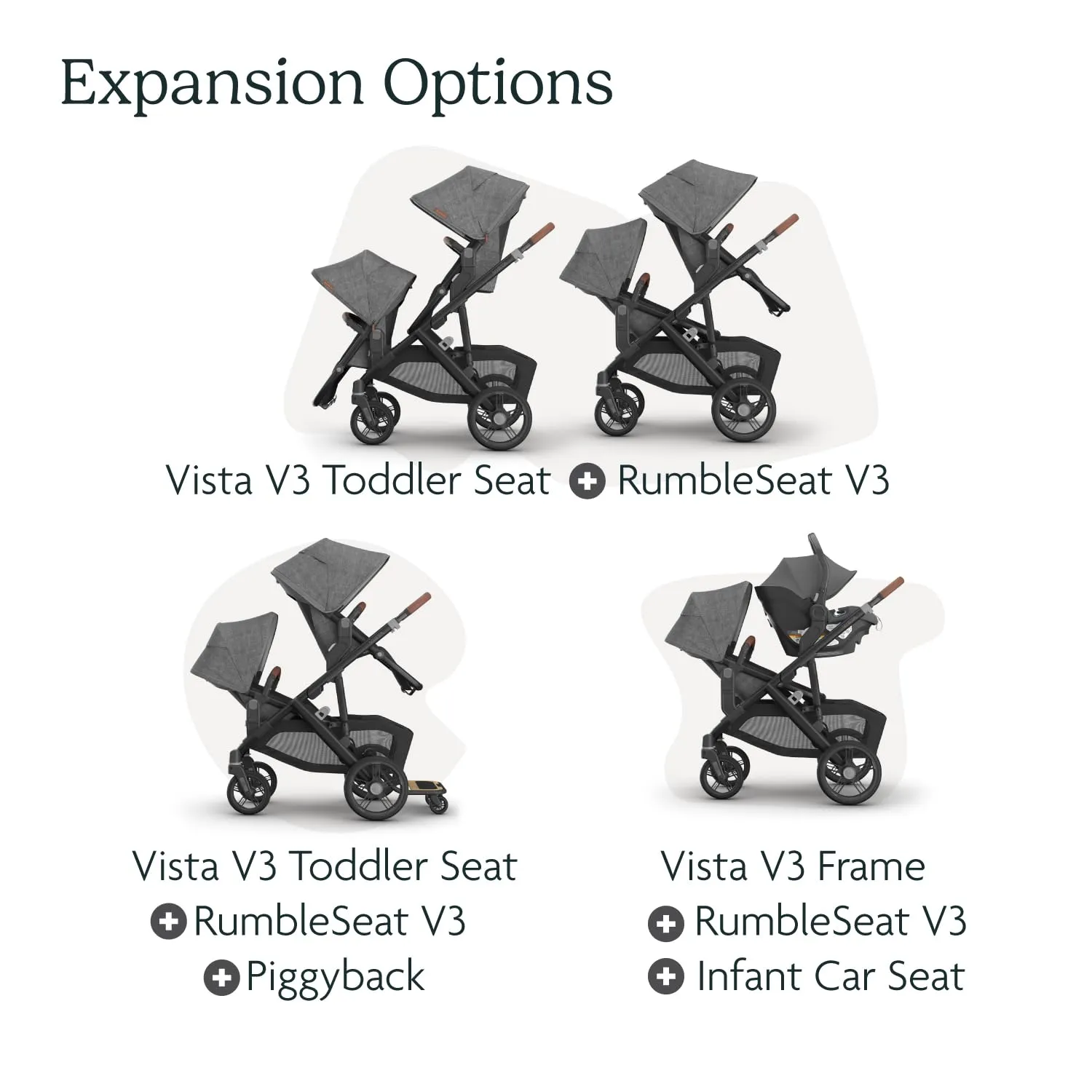 UPPAbaby RumbleSeat V3 Second Lower Seat - Compatible with Vista V2 and Vista V3 - All-Weather Seat   Magnetic Buckle – Adapters Included - Declan (Oat Mélange/Silver Frame/Chestnut Leather)