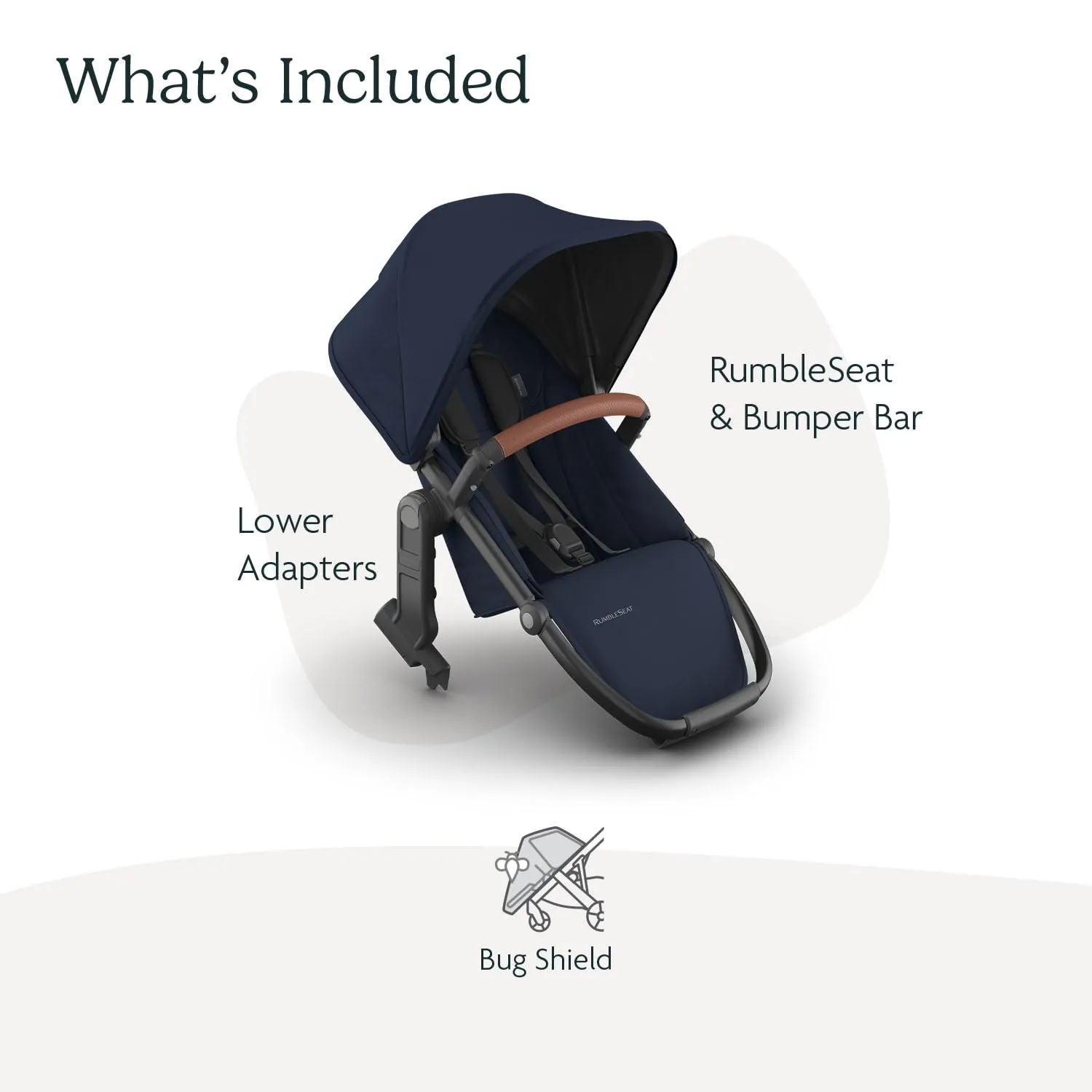 UPPAbaby RumbleSeat V3 Second Lower Seat - Compatible with Vista V2 and Vista V3 - All-Weather Seat   Magnetic Buckle – Adapters Included - Noa (Navy/Carbon Frame/Saddle Leather)