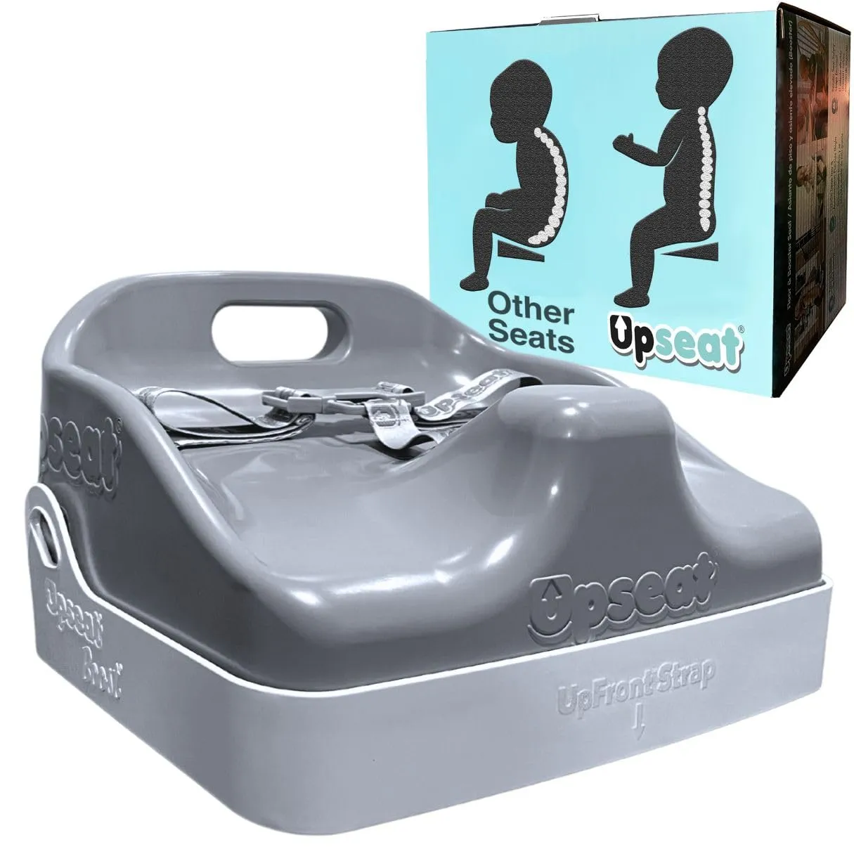 Upseat Boost Ergonomic Toddler Booster Seat for Dining Table, Developed with Physical Therapists to Encourage Posture, 3-Point Harness, Easy to Wipe Clean, and Lightweight Gray