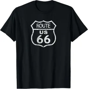 US Route 66 Historical Sign - Distressed Road Trip Design T-Shirt