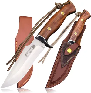 (USA 440C steel 10.5 inch outdoor hunting knife   leather sheath, suitable for outdoor travel, camping, survival, fishing, holiday gifts