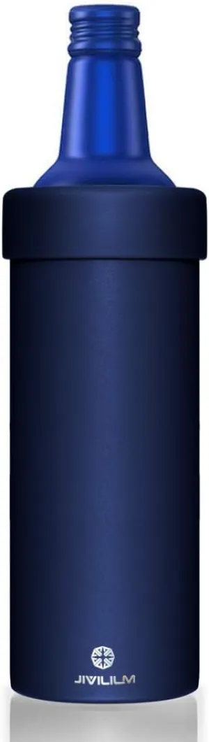 Vacuum insulated Double wall stainless steel holder for 16oz slim aluminum beer bottles (Navy Blue)