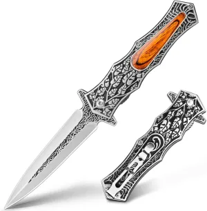 VALHALLA PASTOR Pocket Knife, 3.7'' Folding Knife with 3D Retro Embossed Pattern, Pocket Knife For Men, Liner Lock, Cool EDC Knives, Gift for men