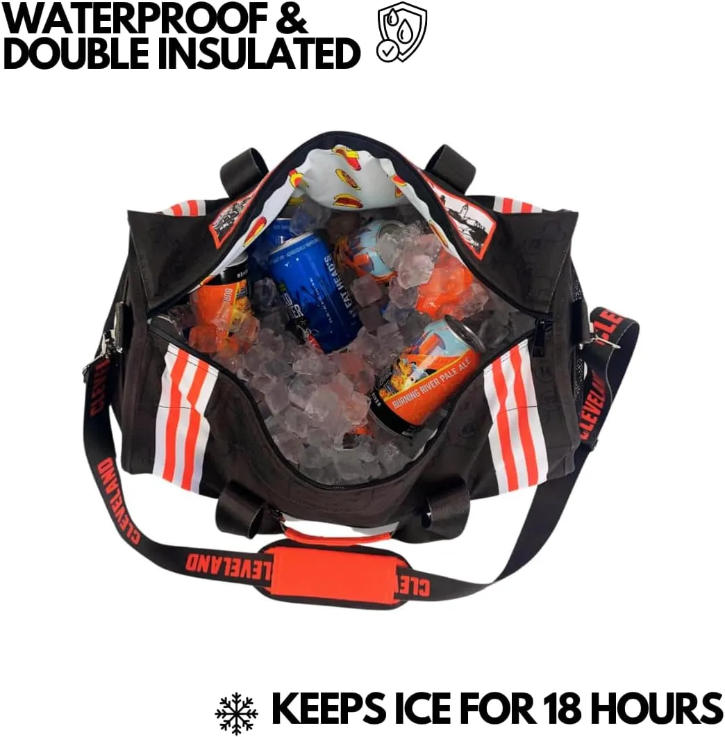 Varsity Cooler Cleveland Travel Party Duffel & Cooler – 30 Can Leakproof Insulated Tote Bag, Waterproof Soft compartment for Tailgating, Golf, Beach, Carry-On Luggage & Outdoor Sports