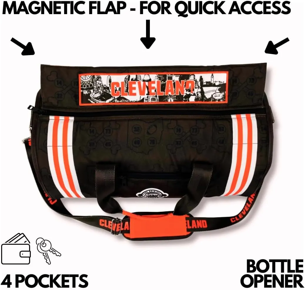 Varsity Cooler Cleveland Travel Party Duffel & Cooler – 30 Can Leakproof Insulated Tote Bag, Waterproof Soft compartment for Tailgating, Golf, Beach, Carry-On Luggage & Outdoor Sports