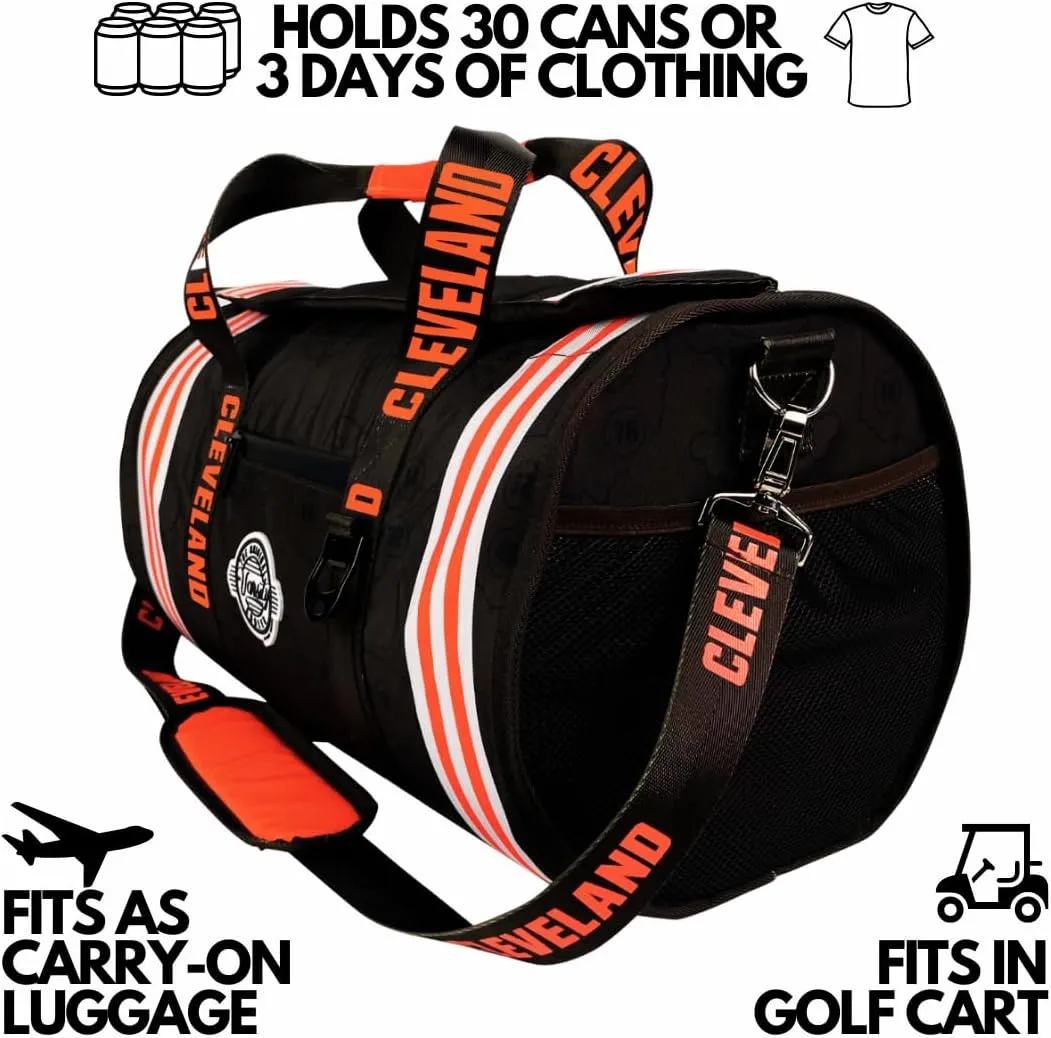 Varsity Cooler Cleveland Travel Party Duffel & Cooler – 30 Can Leakproof Insulated Tote Bag, Waterproof Soft compartment for Tailgating, Golf, Beach, Carry-On Luggage & Outdoor Sports