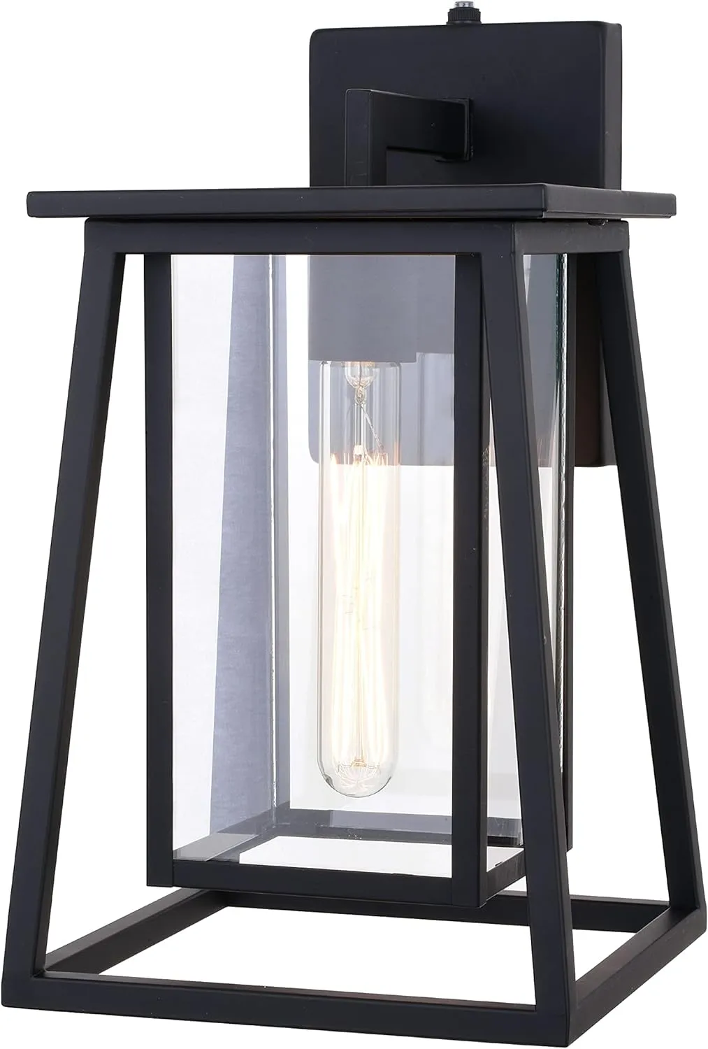 VAXCEL Blackwell 8-in. W Cage Frame 1 Light Dusk to Dawn Black Outdoor Wall Lantern Clear Glass
